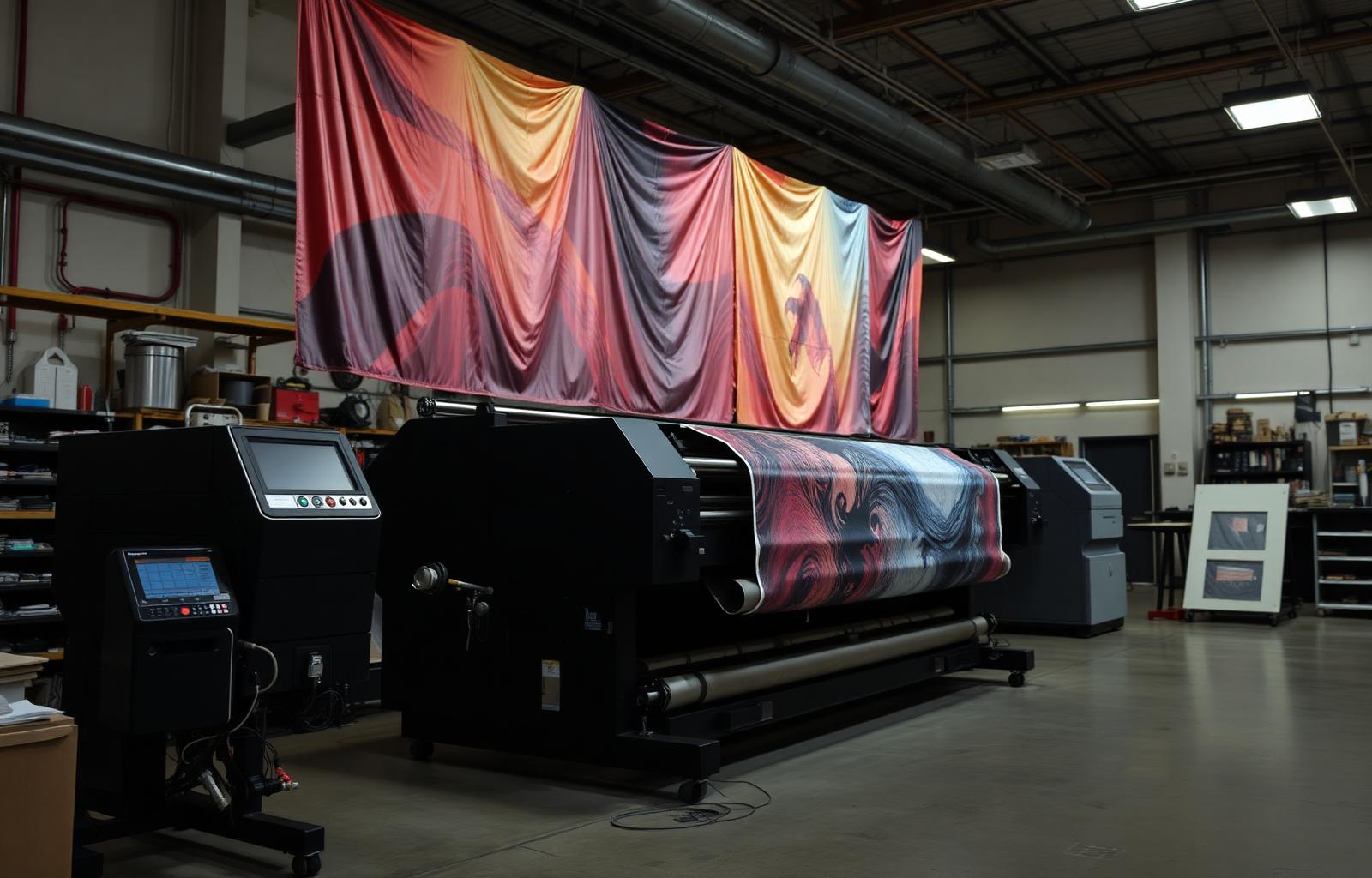 Large format printing press producing vibrant flex banners